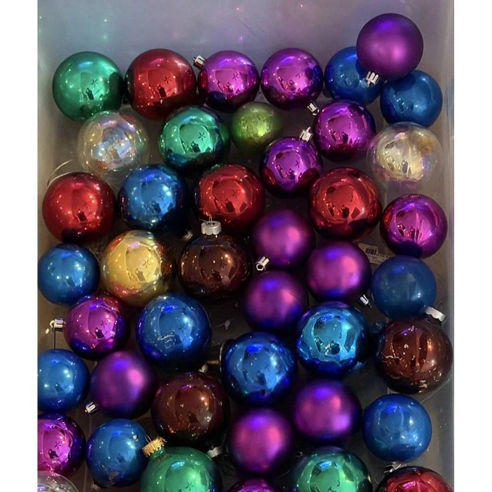 50+ Vintage Plastic Christmas Ball Ornaments Lot Glass Look Rauch Colorful Retro